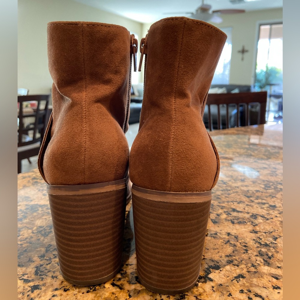 Cognac Faux Suede Booties - Picture 2 of 3